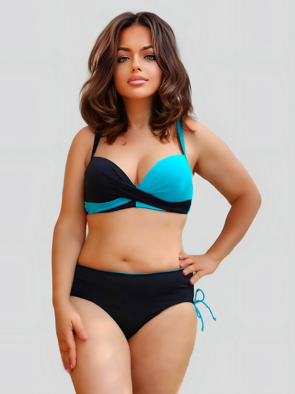 Поділений купальник Sisianna 39203 блакитний 46 48 50 52 54 розмір