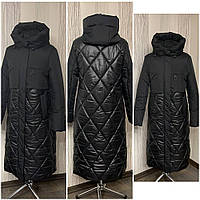 Зимове жіноче пальто пуховик чорного кольору на блискавці з капюшоном Р 46-54 Жіночі зимові пальта.