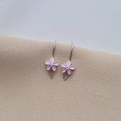 Сережки срібні квіточки з рожевою емаллю