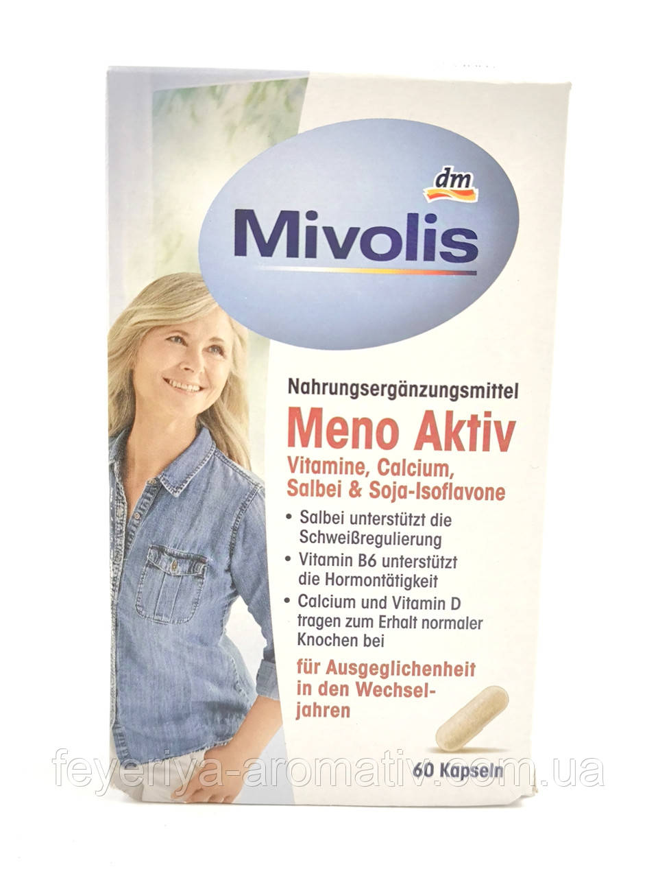 Біологічно активна добавка для підтримка жінок у період менопаузи Mivolis Meno Aktiv Капсули 60 шт (33 г), фото 1