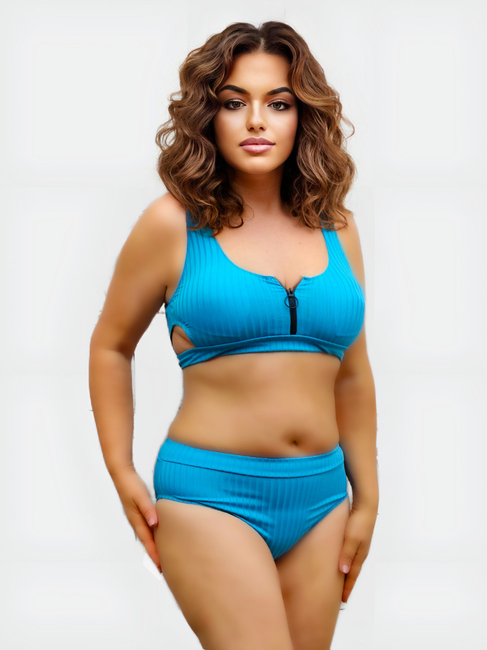 Купальник на блискавці висока посадка Z.Five 86231 блакитний 44 46 48 50 52 розмір