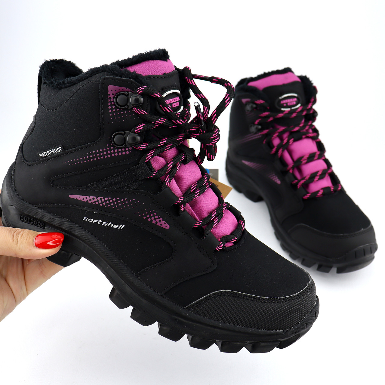 Дитячі термочеревики для дівчаток чорні фуксія зима Softshell American Club