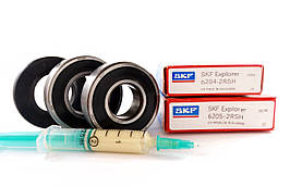 Підшипники для пральної машини Ariston (6204-6205 - сальник 30*52/65*7/10 - мастило 2 мл) SKF