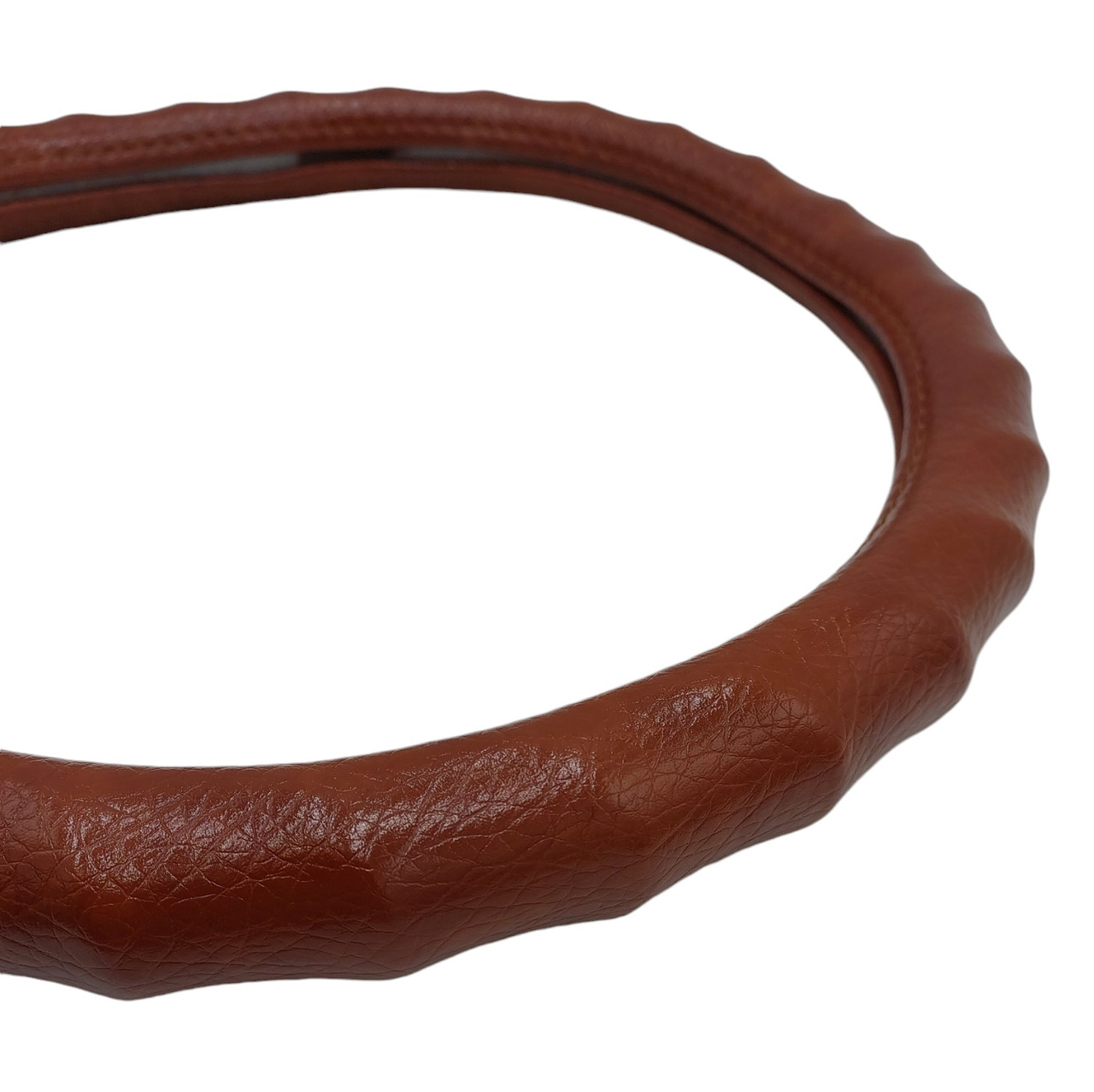 Коричневий чохол на кермо з екошкіри з ребристою поверхнею, фото 1