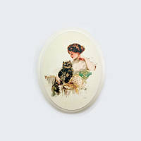 Декоративна дерев'яна овальна картина Дама з котом хрко0005б10х15