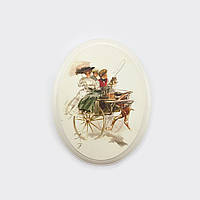 Декоративна дерев'яна овальна картина Дама на повозці хрко0008б10х15