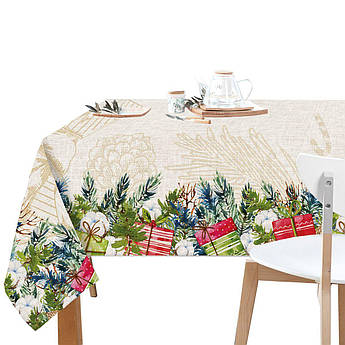 Скатертина бавовняна прямокутна новорічна «Святкові подарунки» Jolli-C Centrotex 140x240 см