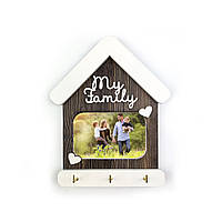 Декоративна ключниця-рамка для фото My family (Коричнева прямокутна з серцями) хрклрам0001кпа