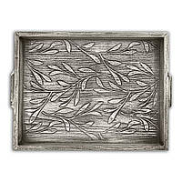 Піднос дерев'яний 30х40 Листя сірий вінтаж хрп1003св
