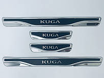 Накладки на пороги Ford Kuga 1 2008-2012 (хром-карбон) TAN24