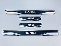Накладки на пороги Honda Jazz 2 2008-2013 (хром-карбон) TAN24