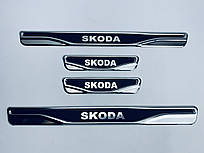 Накладки на пороги Skoda Fabia 1 2000-2008 (хром-карбон) TAN24