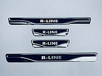 Накладки на пороги R-LINE для Volkswagen Passat B4 1993-1997 (хром-карбон) TAN24