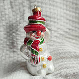 Формова скляна іграшка, символ року "Сніговик у капелюсі" 12 см, фото 2