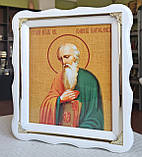 Ікона Святий апостол Іоанн Богослов у білому дерев'яному фігурному кіоті під склом, розмір 30*26, сюжет 20*24., фото 2