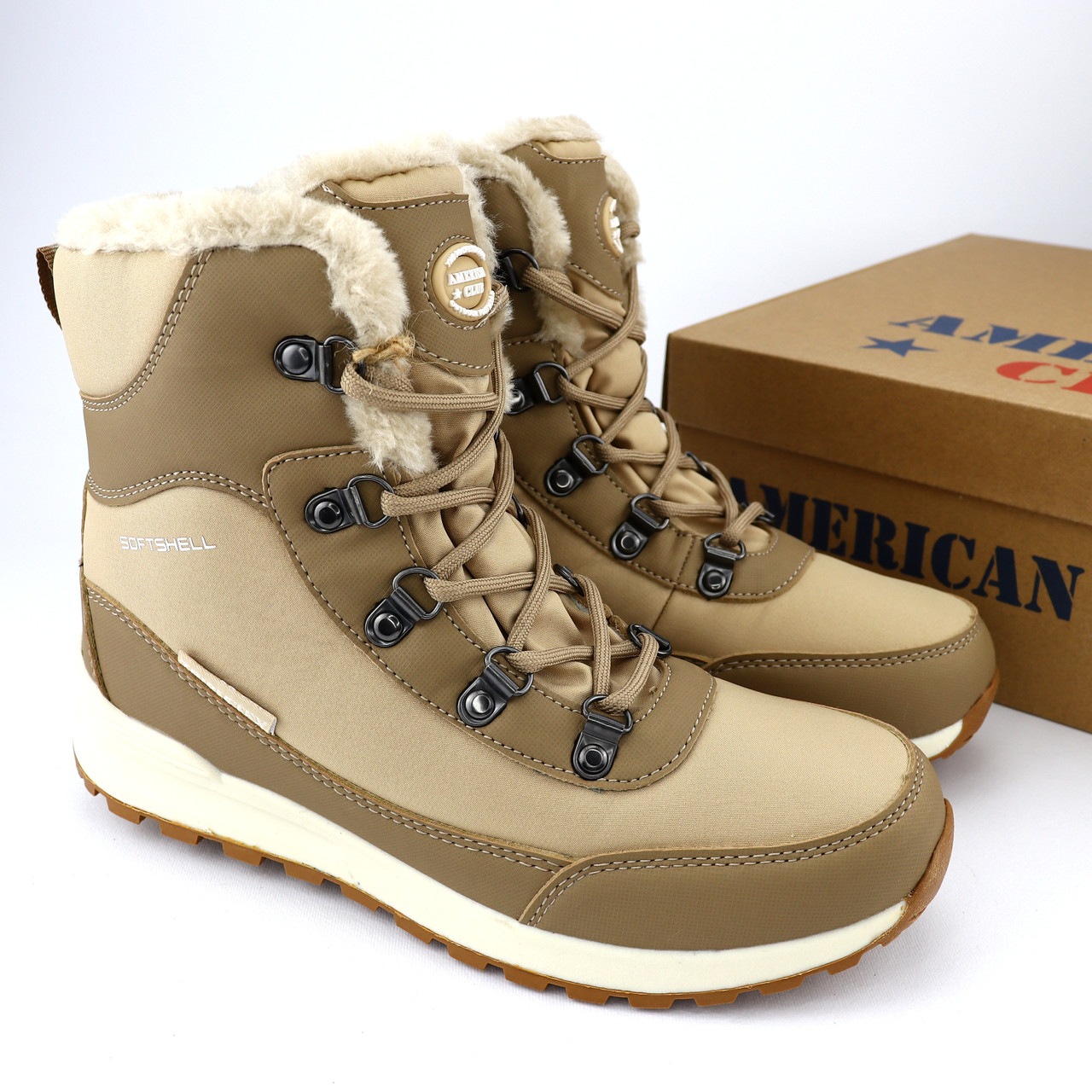 SN51/24 Зимові чоботи бежеві термоботинки на дівчинку Softshell American Club