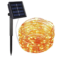Вулична гірлянда  для дерев і веранд led крапля роси solar від сонячної батареї 100 led 10 метрів, жовта