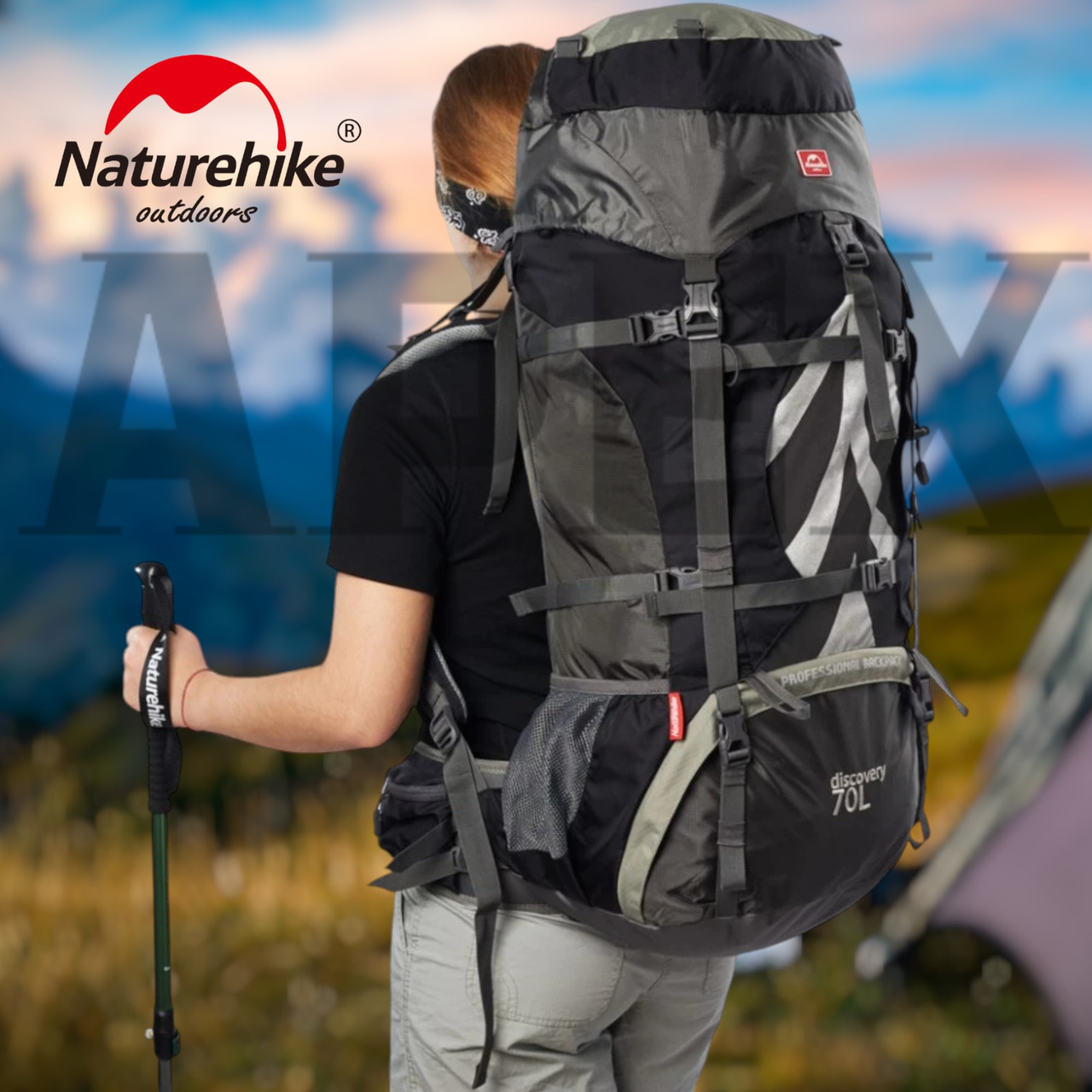 Туристичний рюкзак Naturehike 75 літрів, похідний, трекінговий рюкзак з алюмінієвою спинкою, сірий