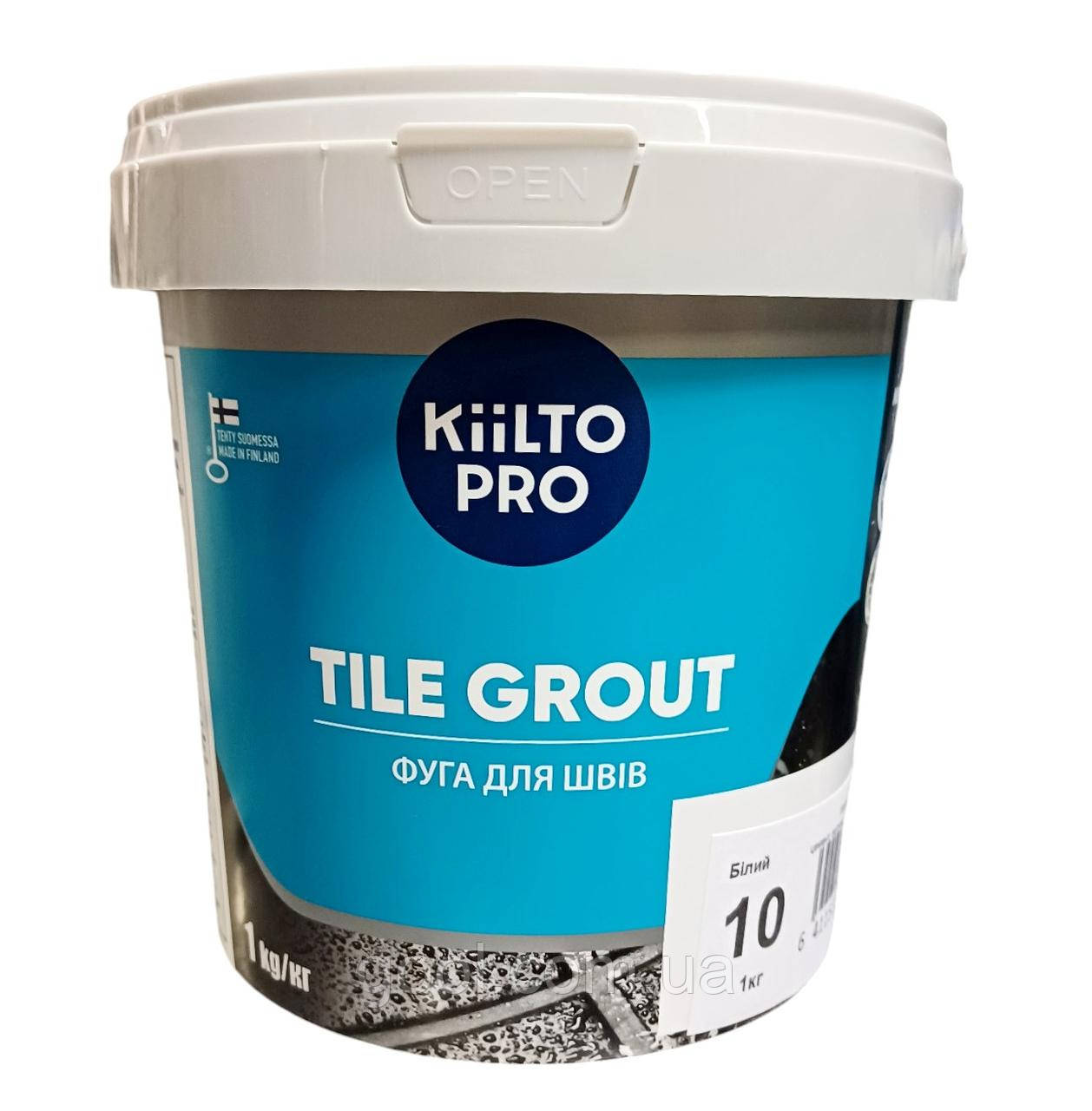 Затирка фуга для швів плитки Kiilto Pro Tile Grout Saumalaasti колір білий № 10 відро 1 кг., фото 1