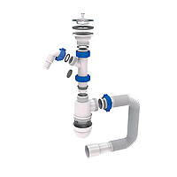 Сифон для раковини з випуском із неірж. стали виведенням під праний. машину та гнучким відведенням 11⁄2"ר40/50 мм TAU