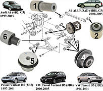 Cайлентблоки Audi A6C5 quattro/  VW Passat B5 Syncro/4motion  к-кт 22шт Belgum