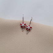 Сережки срібні квіточки з червоною емаллю