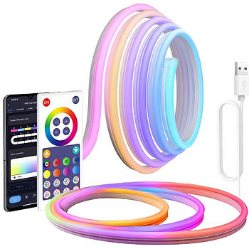 Світлодіодна неонова USB стрічка з керуванням від телефону SFK-11 Bluetooth Гнучка світлодіодна стрічка RGB 5м