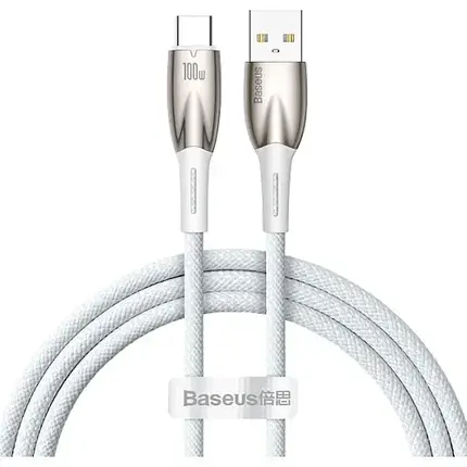 Кабель Baseus Glimmer Series Fast Charging Cable USB to Type-C 100W 1m CADH000402 White, фото 1