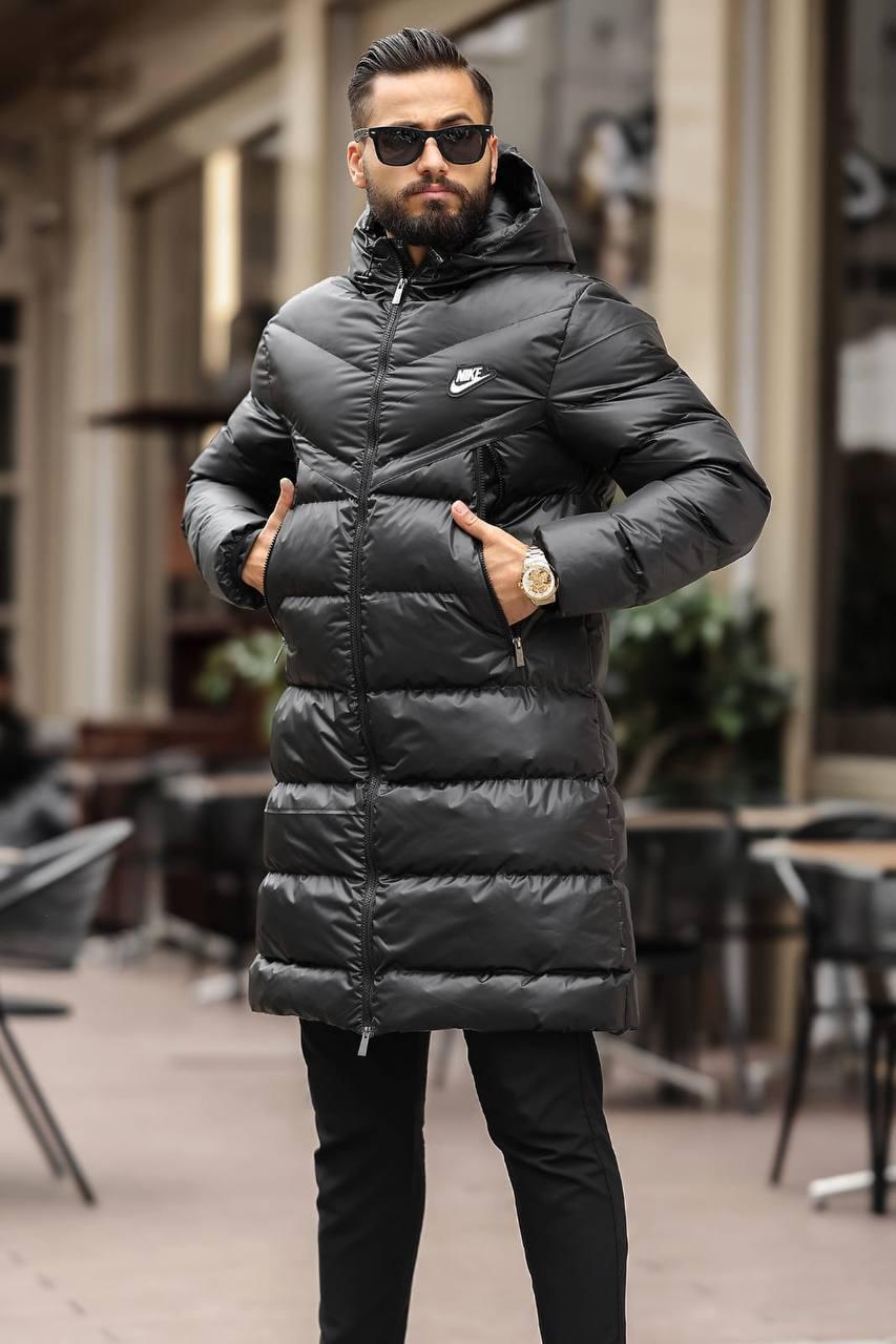 Чоловіча довга зимова куртка пуховик Nike M2154 чорна