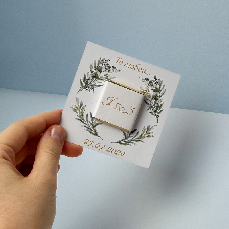 2000 шт. Листівка квадрат (80х80 мм) + шоколад із логотипом, фото 1