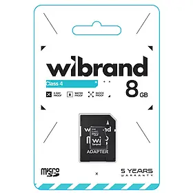 Карта пам'яті Wibrand microSDHC 8GB Class 4 з адаптером.