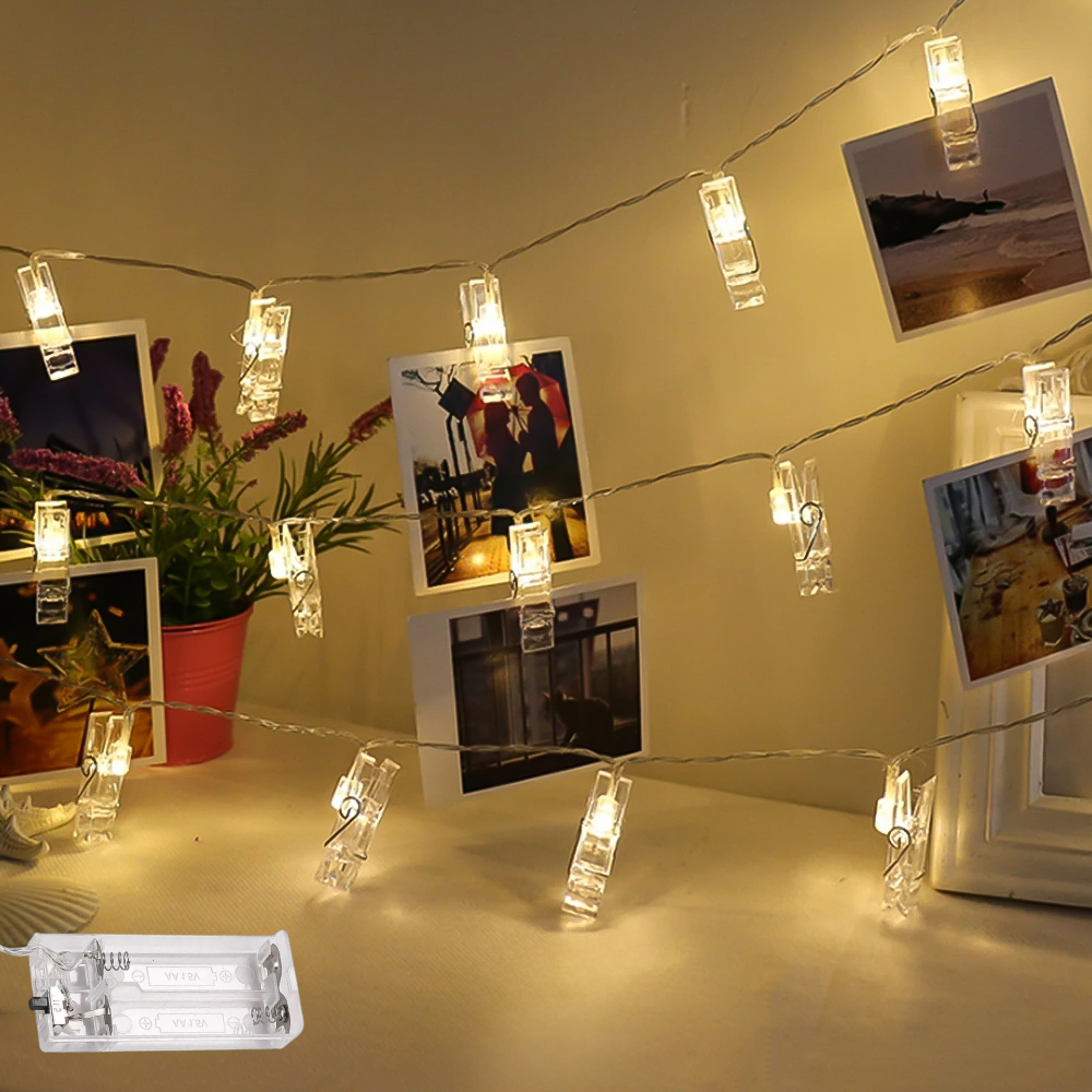 Світлодіодна гірлянда для фото "Прищіпки" 20 LED, 3м, на 2 батарейках AA, Теплий білий