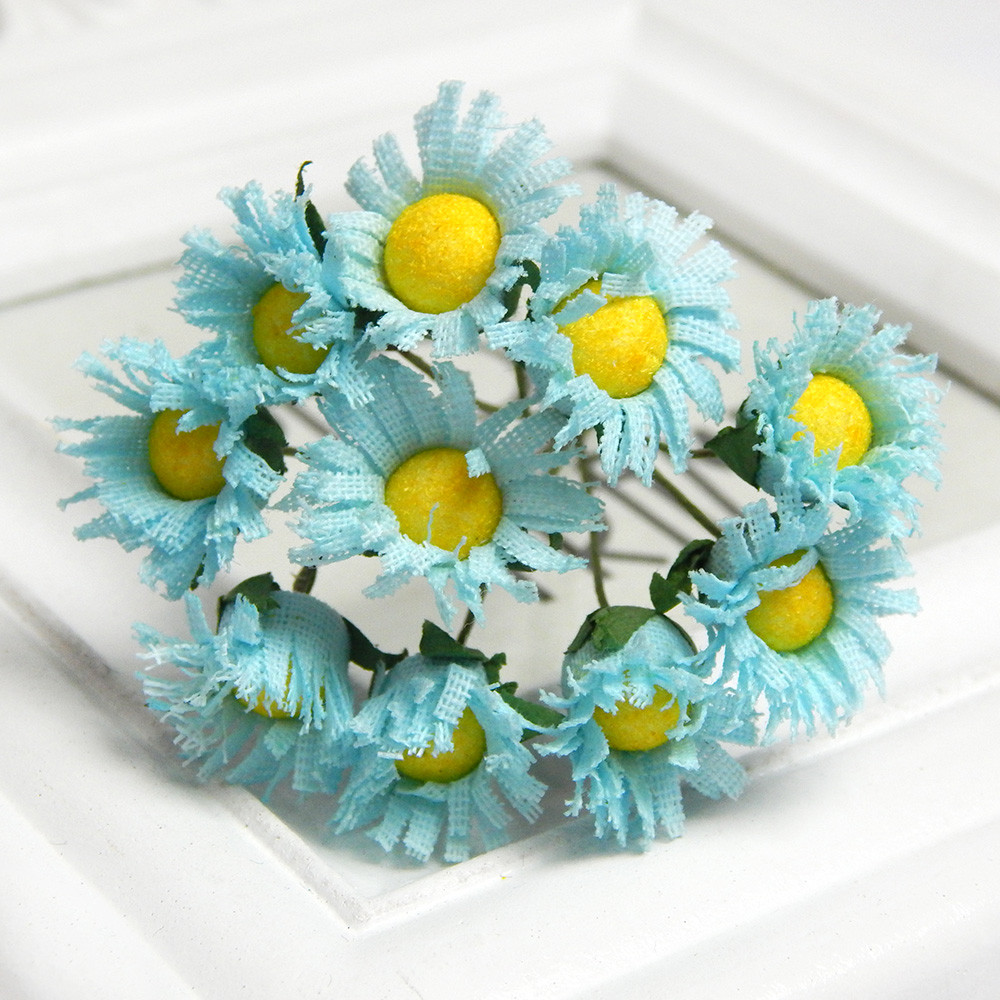 Букет ромашок тканина 1 см, блакитний