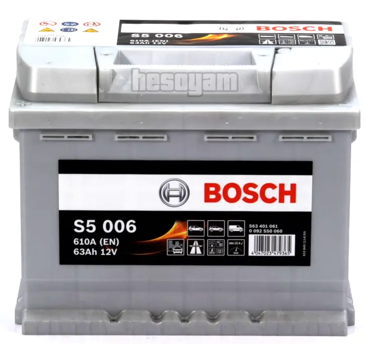 Акумулятор 63Ач 610А 12В Bosch S5 006 L+ 0092S50060 / 0092S50060 6СТ-63, фото 1