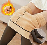 Колготи жіночі на флісі з імітацією капронових 44-48р чорні, фото 3