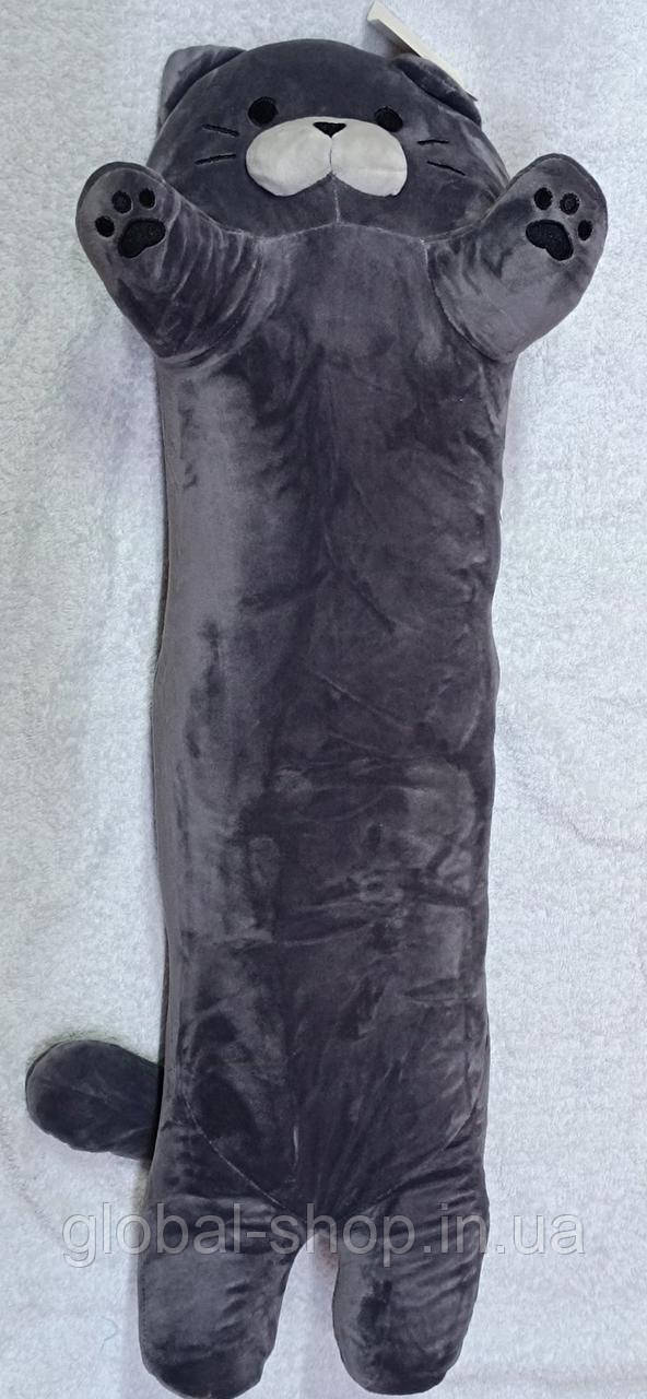 Кумедна м'яка плюшева іграшка довгий Кот Батон 70 см Сірий