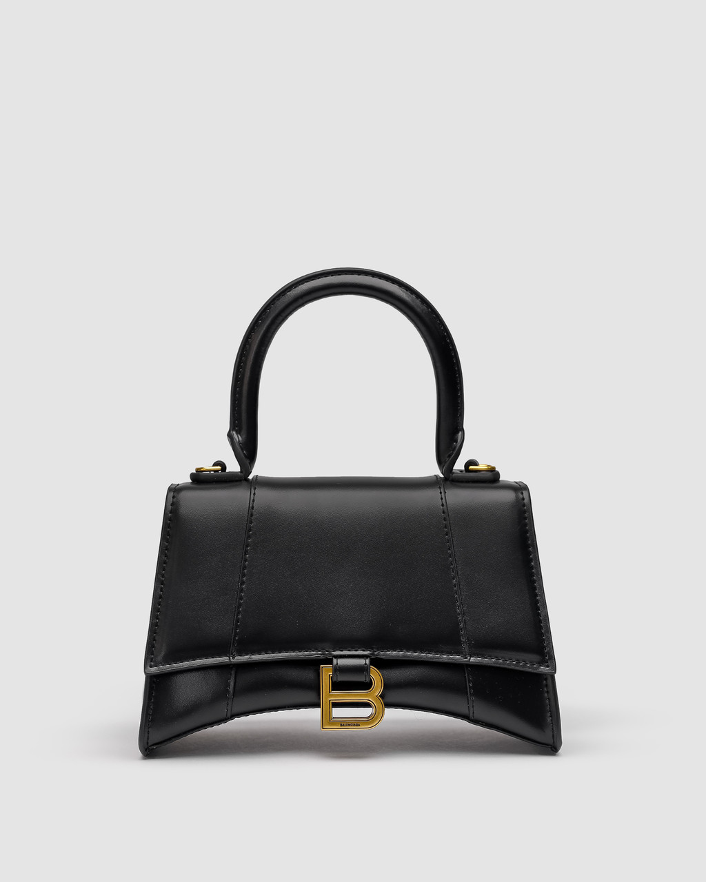 Маленька шкіряна чорна жіноча сумка  Balenciaga Hourglass Black Gold, фото 1