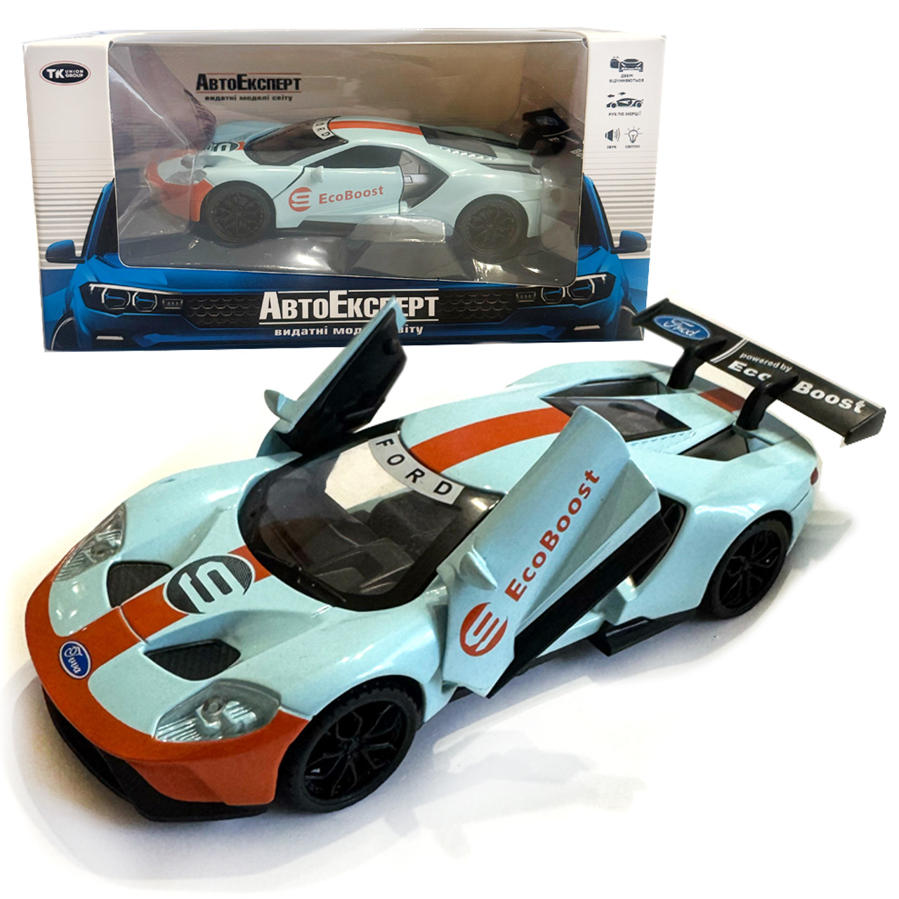 Машинка металева Ford 2017 GT 1:32 Форд голуба звук світло інерція відкр двері 15*7*4см (DL-96332)