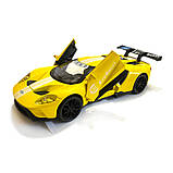 Машинка металева Ford 2017 GT 1:32 Форд жовта звук світло інерція відкр двері 15*7*4см (DL-96332), фото 4