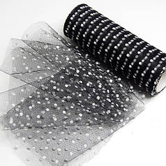 Фатин у рулончику, чорний у білий горошок, ширина 15 см