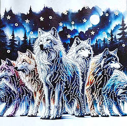 АВ-057. Алмазна мозаїка часткова блискучими стразами Вовки