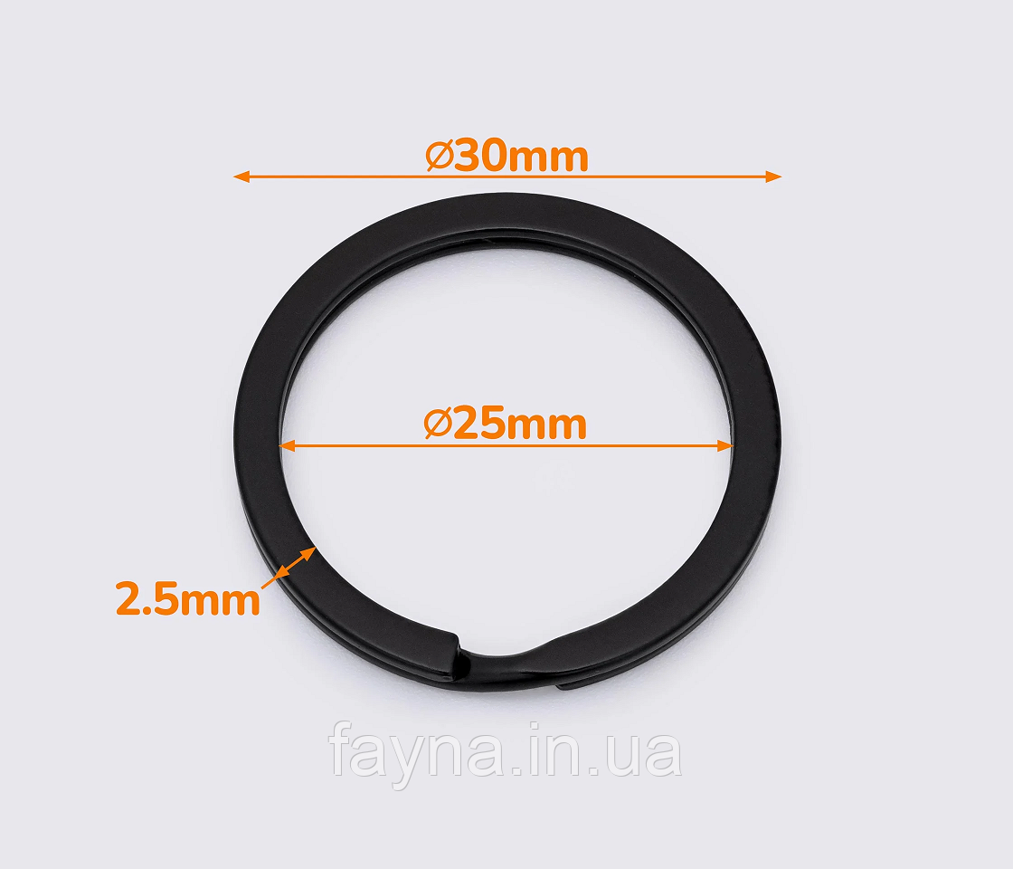 Кільце для ключів плоске чорне, 25мм, фото 1