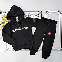 Дитячий, підлітковий чорний теплий спортивний костюм на флісі Stone Island
