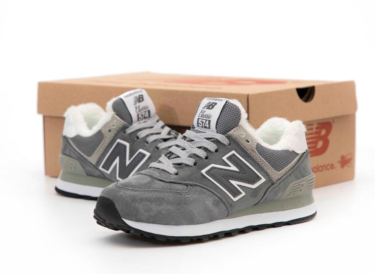 Зимові Кросівки New Balance 574 Grey White Winter Fur | сірі з білими вставками, утеплені хутром, розміри 36–40, фото 1