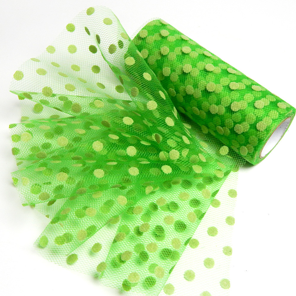 Фатин у рулончику 15 см, в горошок флок, зелений