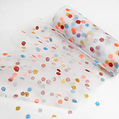 Фатин у рулончику 15 см, різнобарвний горошок з блискітками, білий