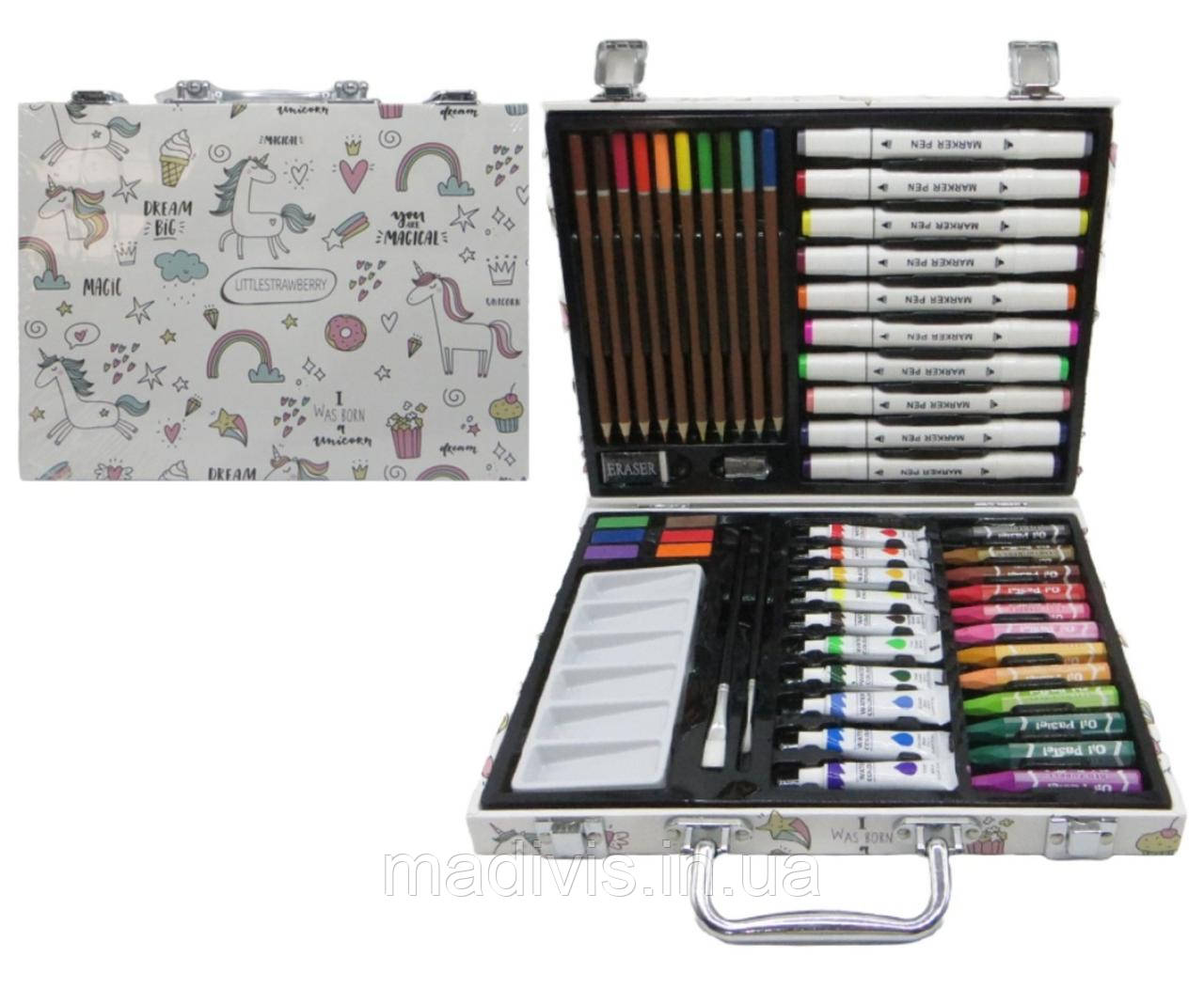 Набір художника для малювання 53 предмети "Єдиноріг" у валізі 30*23*5 см., фото 1