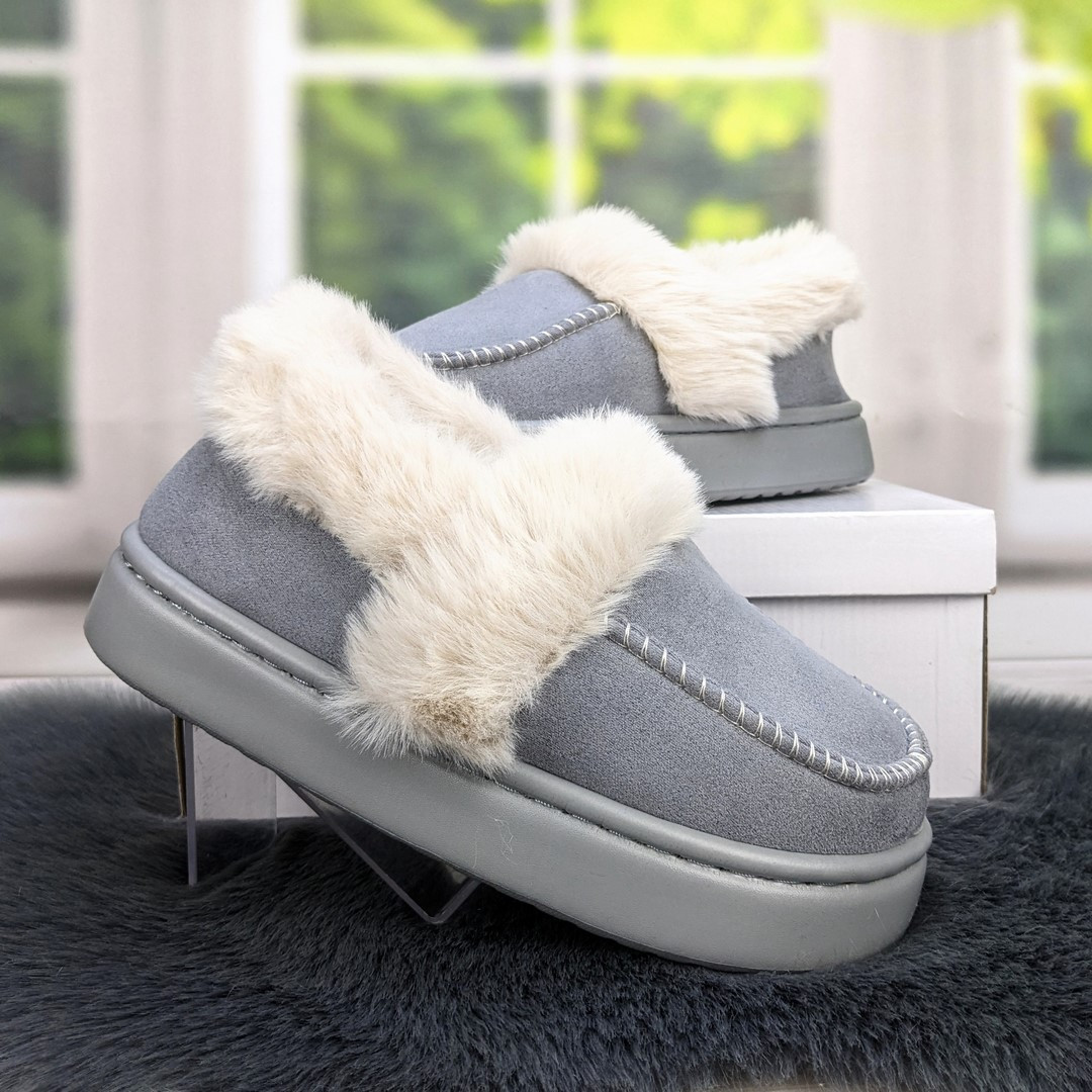 Капці лофери на хутрі жіночі сірі Jomix 4641, фото 1