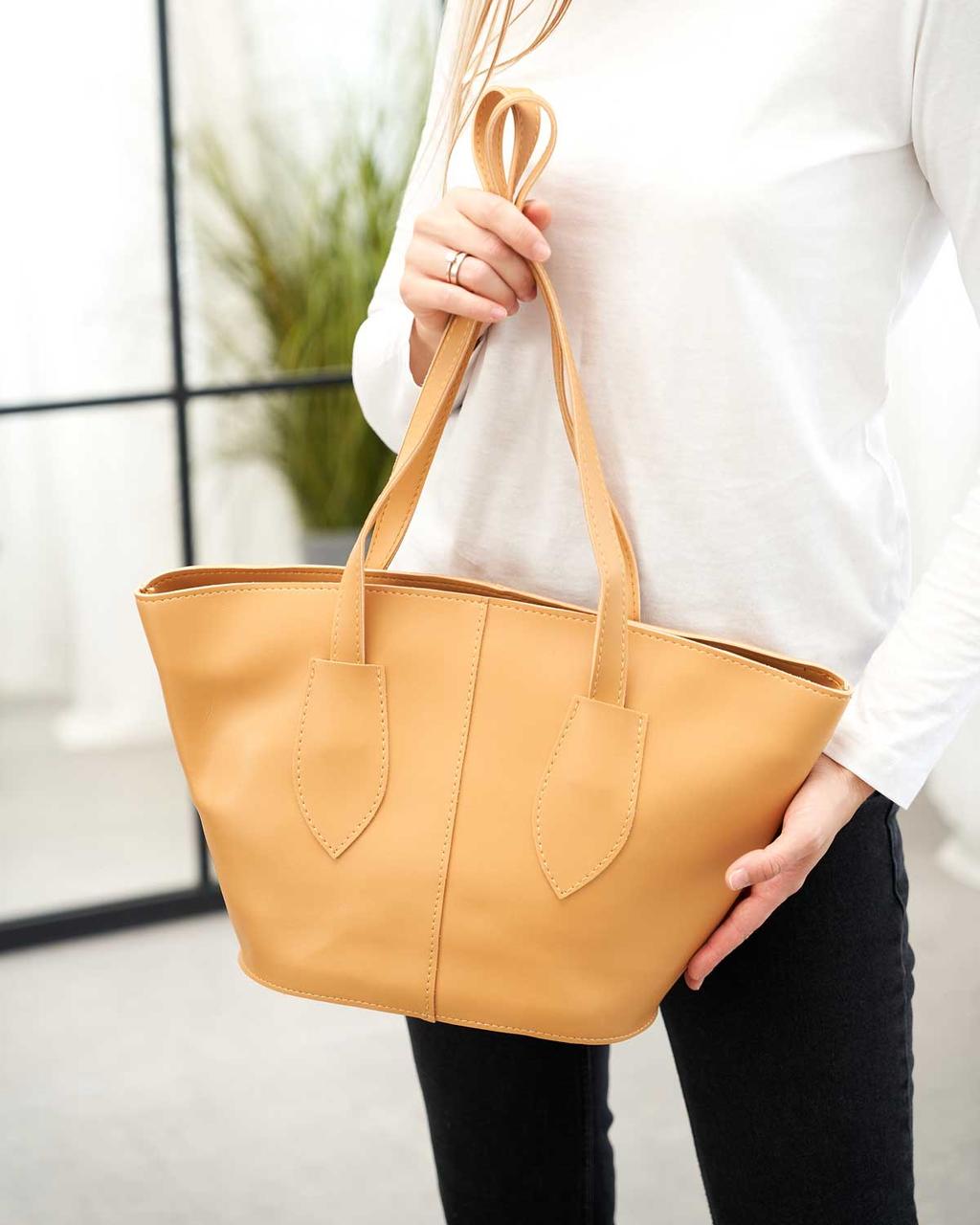 Жіноча сумка Welassie з довгими ручками на щільній підкладці жовта «Марта»