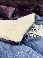 Велюрове зимове стьобане укривало на овчині/покривало-ковдра 195*215 (різні кольори)